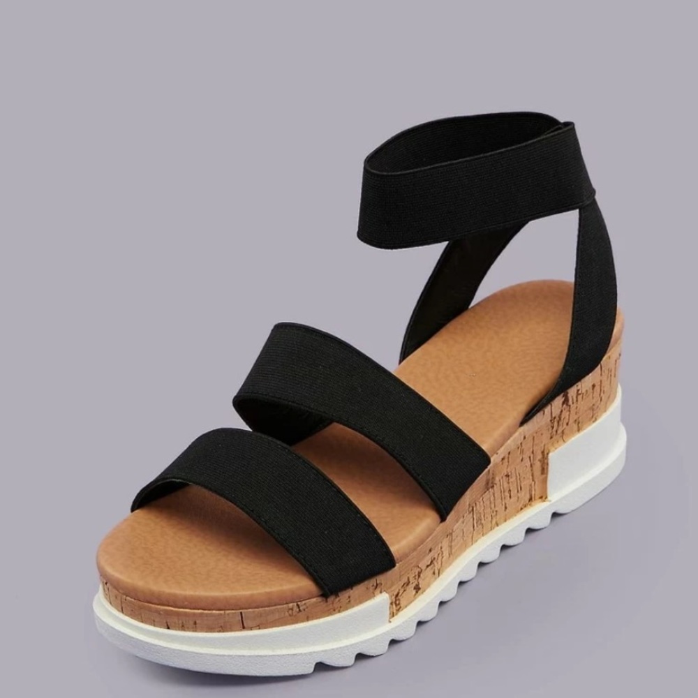 Cork Platform Lug Sole Stretch Strappy Sandals